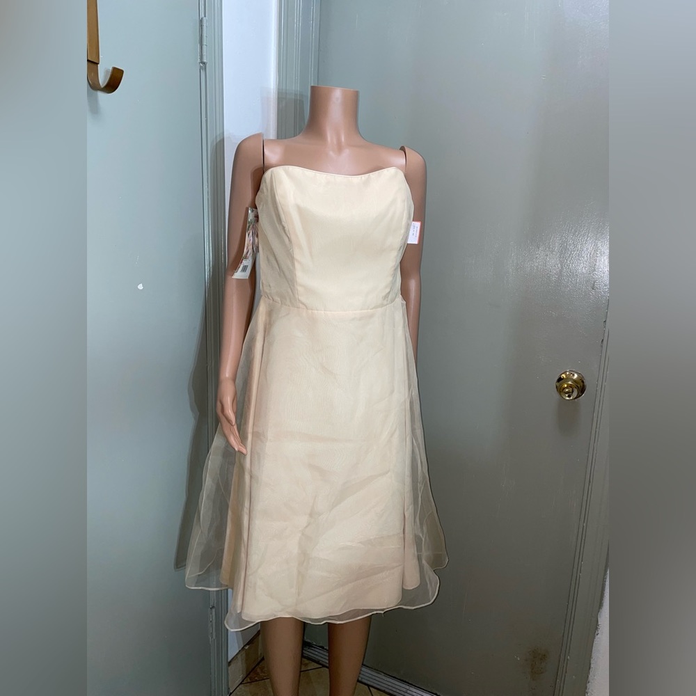 Alfredo Angelo A Line Strapless Medí Length bottom Champagne Wedding Dress